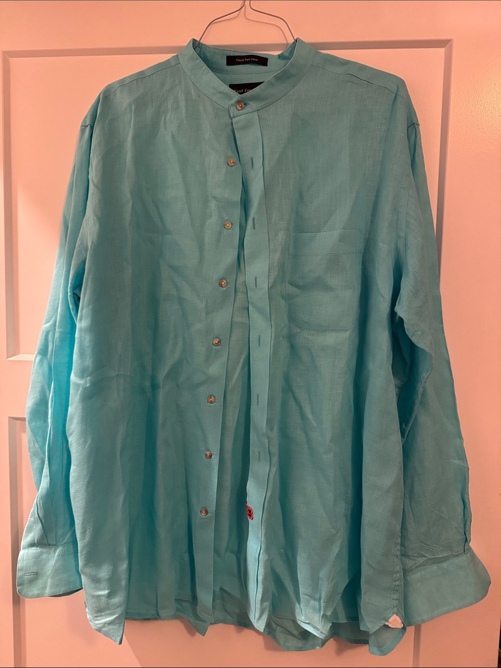 Paul Fredrick Turquoise Band Collar Shirt Jacket